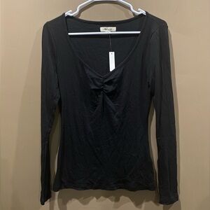 NWT Madewell V Neck Long Sleeve Women’s Medium Black Shirt —E